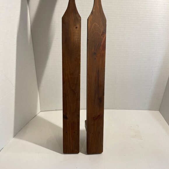 Vintage Wood Candle Wall Sconces Pair Rustic Decor 30”Tall Brown Wooden Holders - Picture 4 of 10